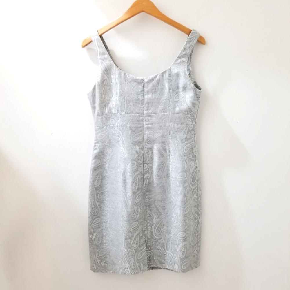 INC Sleeveless Sheath Dress Grey/Silver Metallic Paisley Print Sz 6 Classiccore - Picture 2 of 16
